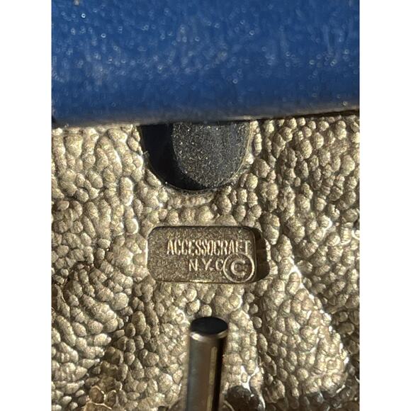 VTG Rare 33" 80s ACCESSOCRAFT NYC Glass Cab 5 Concho Buckle Blue Leather Belt - Picture 16 of 16